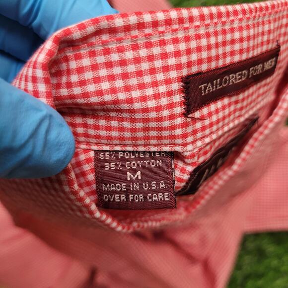Vintage Levis Red Gingham Check Shirt Mens M (Slim Fit) 16.5 90s Plaid Western - Picture 6 of 6